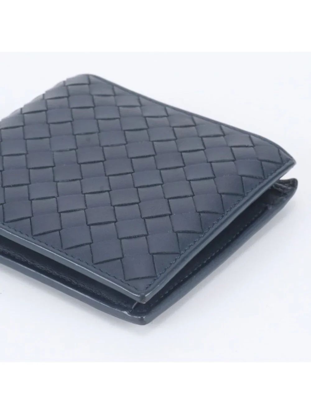 Bottega Veneta Intrecciato Braided Leather Bifold Wallet Navy